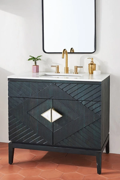 Shop Anthropologie Handcarved Samuel Single Bathroom Vanity In Blue