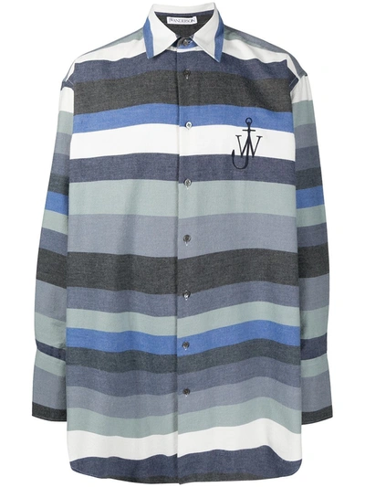Shop Jw Anderson Oversized Logo-embroidered Shirt In Blue