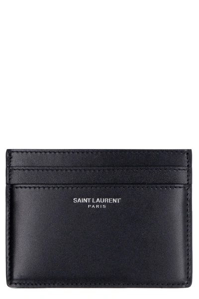 Shop Saint Laurent Smooth Leather Card Holder In Black