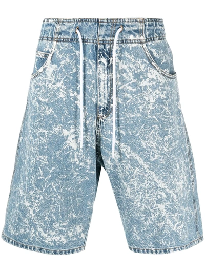 Shop Msgm Acid Wash Denim Shorts In Blue