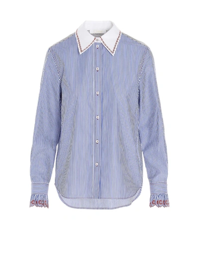 Shop Chloé Pinstripe Button Shirt In Blue White