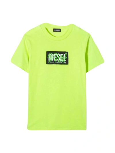 Shop Diesel Fluorescent Green T-shirt In Verde
