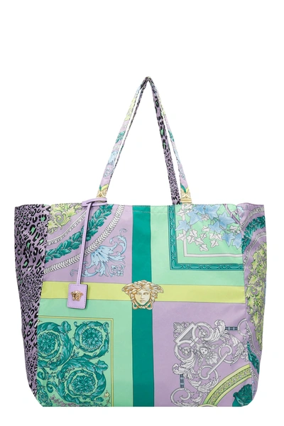 Shop Versace Tote In Green Nylon