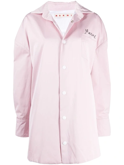 Shop Marni Embroidered-logo Overshirt In Pink