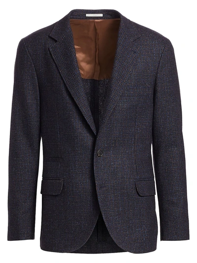 Shop Brunello Cucinelli Men's Textured Notch Lapel Sportcoat In Blue Ocean