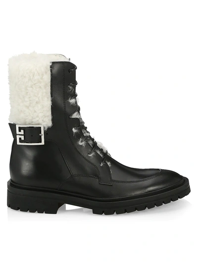 Shop Givenchy Women's Aviator Leather Shearling-lined Ankle Boots In Black White