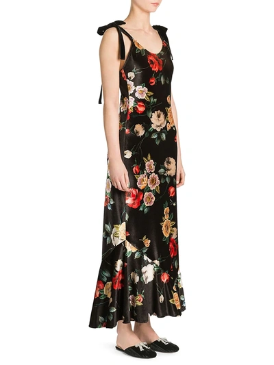 Shop Attico Women's Tie-shoulder Floral Velvet Slip Dress In Black Floral