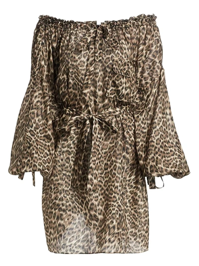 Shop Zimmermann Women's Suraya Silk Off-the-shoulder Dress In Khaki Leopard