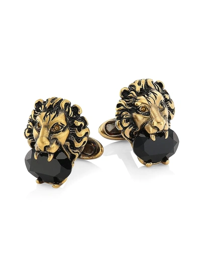 Shop Gucci Men's Lionhead Cufflinks In Blackgold