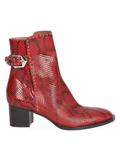 Shop Givenchy Women's Studded Python-embossed Leather Ankle Boots In Red