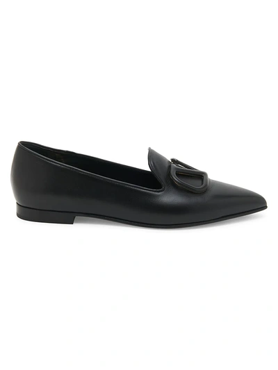 Shop Valentino Women's Vlogo Point-toe Leather Loafers In Black