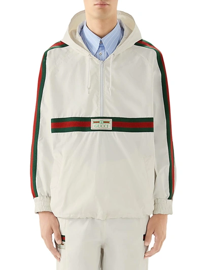 Shop Gucci Men's Cotton Canvas Half-zip Windbreaker Jacket In White Multi