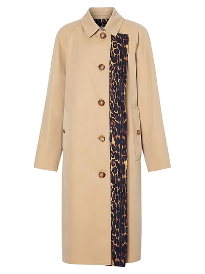 Shop Burberry Women's Leopard-print Accent Car Coat In Honey