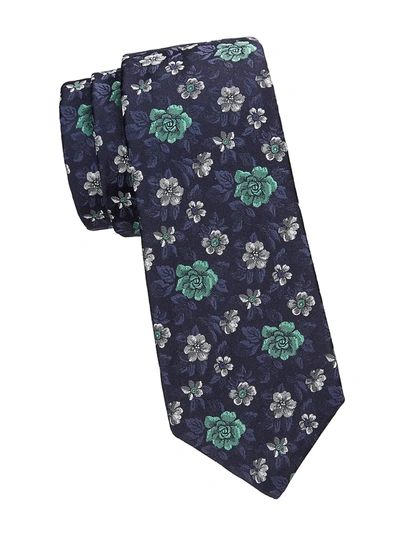 Shop Kiton Men's Floral Silk Tie In Navy