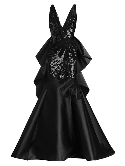 Shop Carolina Herrera Women's Sleeveless Sequin & Satin Trumpet Gown In Black