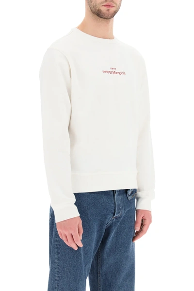 Shop Maison Margiela Sweatshirt With Upside Down Logo Embroidery In White