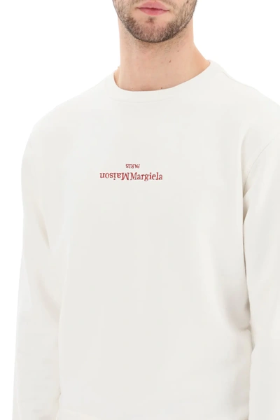Shop Maison Margiela Sweatshirt With Upside Down Logo Embroidery In White