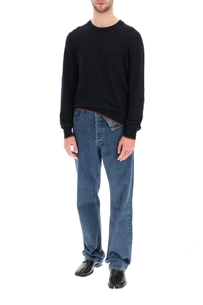 Shop Maison Margiela Crew Neck Sweater With Elbow Patches In Blue,brown