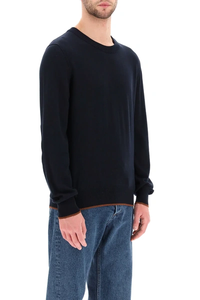 Shop Maison Margiela Crew Neck Sweater With Elbow Patches In Blue,brown