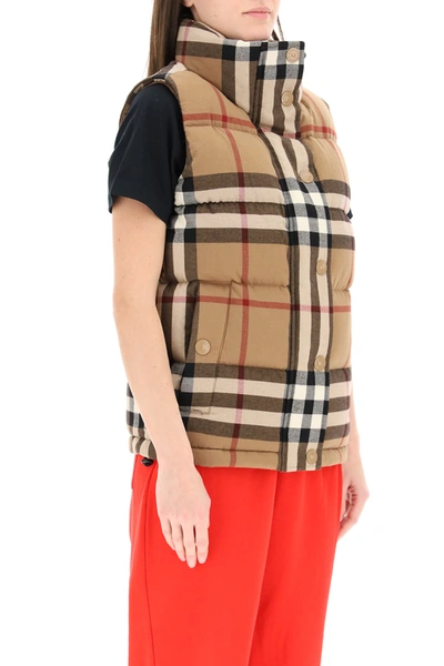 Shop Burberry Theford Check Down Vest In Brown,beige,black