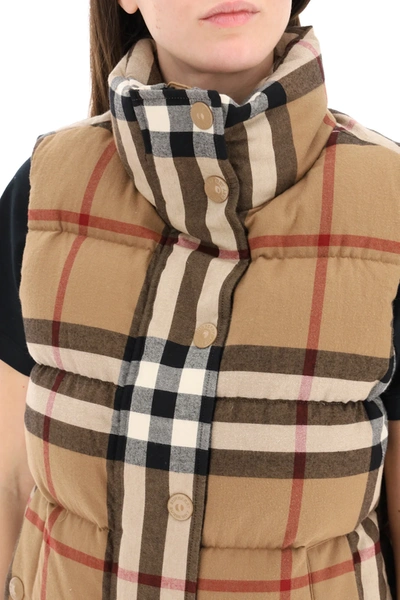 Shop Burberry Theford Check Down Vest In Brown,beige,black