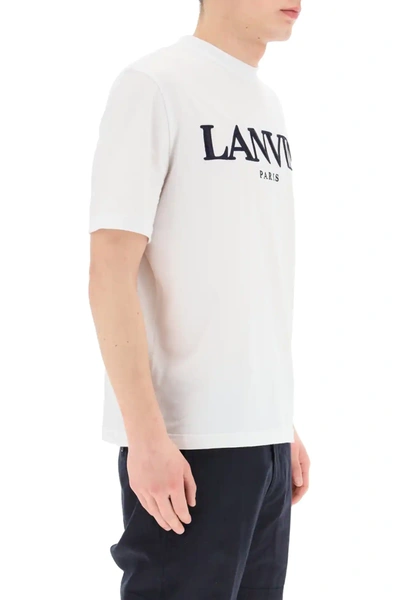 Shop Lanvin T-shirt Logo Embroidery In White,blue