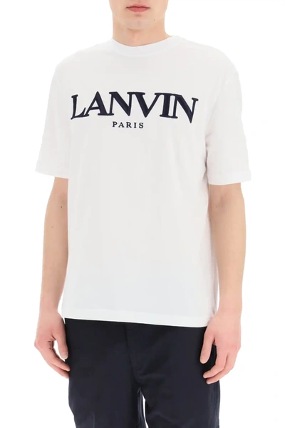 Shop Lanvin T-shirt Logo Embroidery In White,blue