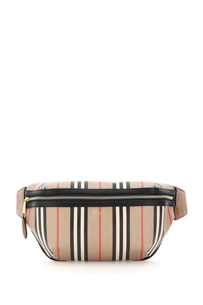 Shop Burberry Stripe Sonny Medium Belt Bag In Beige,black,red