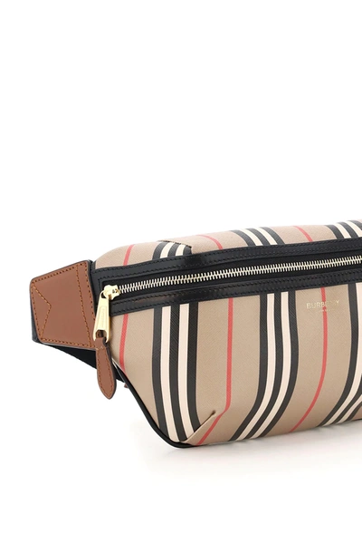 Shop Burberry Stripe Sonny Medium Belt Bag In Beige,black,red