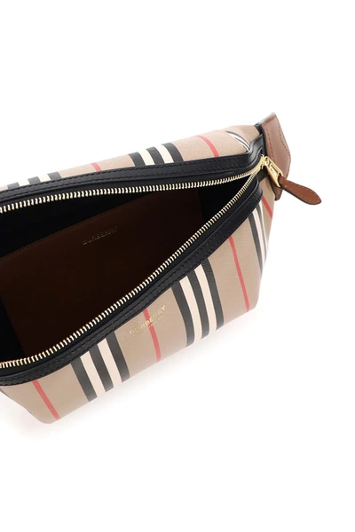 Shop Burberry Stripe Sonny Medium Belt Bag In Beige,black,red