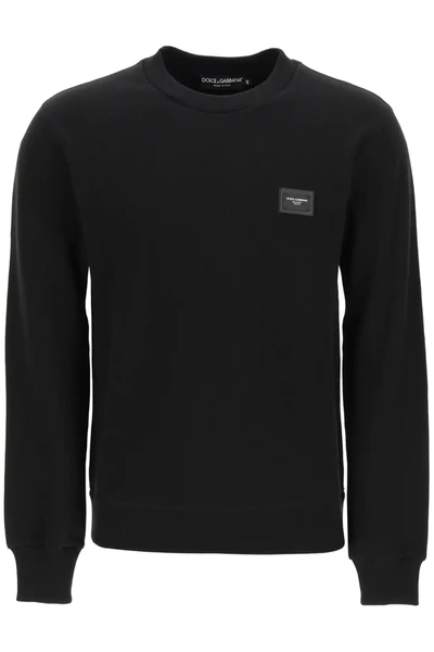 Shop Dolce & Gabbana Crew Neck Sweatshirt With Logo Plaque In Black