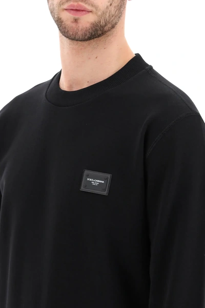 Shop Dolce & Gabbana Crew Neck Sweatshirt With Logo Plaque In Black