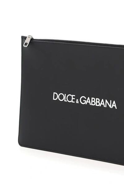 Shop Dolce & Gabbana Logo Print Calfskin Pouch In Black,white