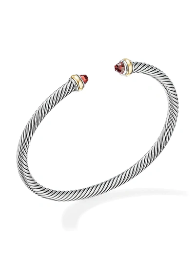 Shop David Yurman Women's Cable 18k Yellow Gold, Sterling Silver & Gemstone Bracelet In Garnet