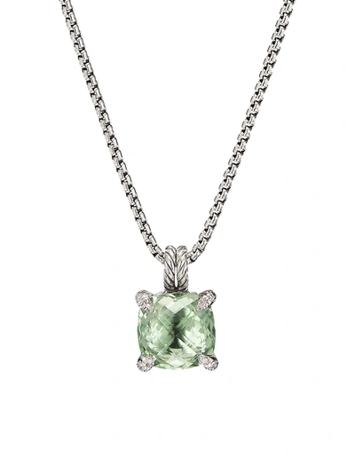 Shop David Yurman Châtelaine Pendant Necklace With Gemstone & Diamonds/11mm In Prasiolite