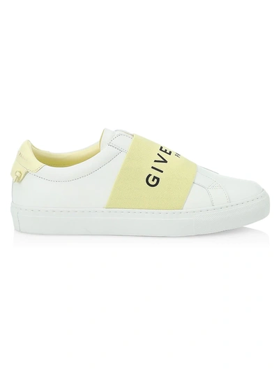 Shop Givenchy Urban Street Logo Strap Leather Sneakers In White Yellow
