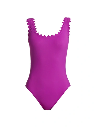Shop Karla Colletto Swim Ines Scallop-neck One-piece Swimsuit In Dahlia