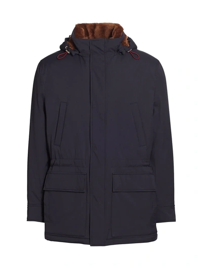 Shop Brunello Cucinelli Shearling-lined Nylon Parka In Navy