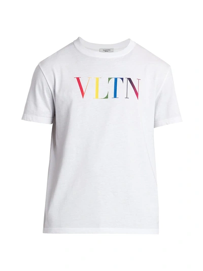 Shop Valentino Men's Vltn Logo Jersey T-shirt In Bianco