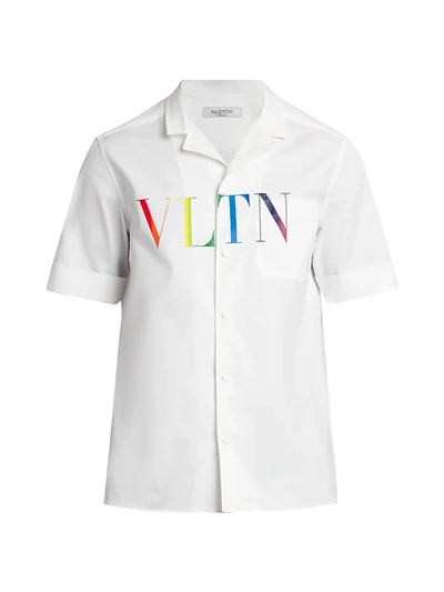 Shop Valentino Multicolor Vltn Logo Pocket Shirt In Bianco