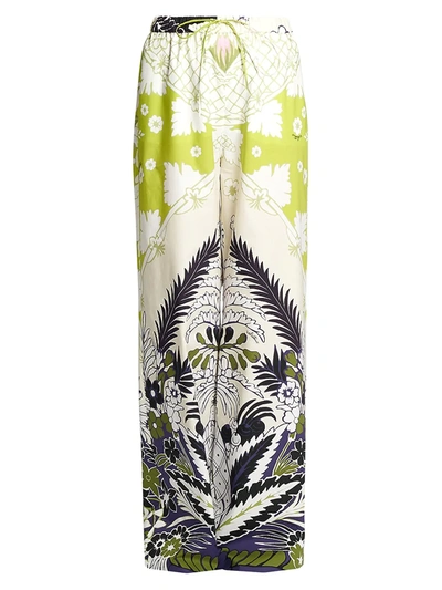 Shop Valentino Tapestry Wide-leg Cotton Trousers In Lime Multi