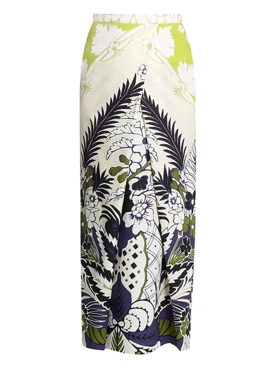 Shop Valentino Tapestry Cotton Midi Skirt In Lime Multi