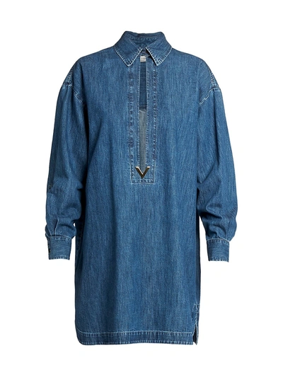Shop Valentino Denim Oversized Shirtdress In Blue