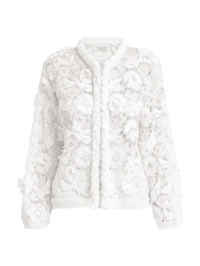 Shop Valentino Lace Embroidered Jacket In Bianco