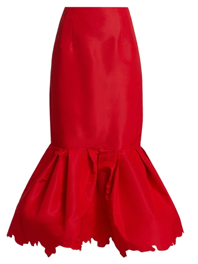 Shop Rosie Assoulin Scalloped Party Silk Midi Skirt In Red