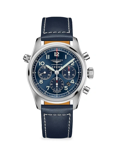Shop Longines Men's  Spirit 42mm Automatic Stainless Steel Chronograph Watch In Sunray Blue