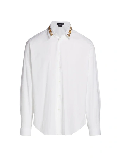 Shop Versace Men's Logo Baroque Collar Sport Shirt In White
