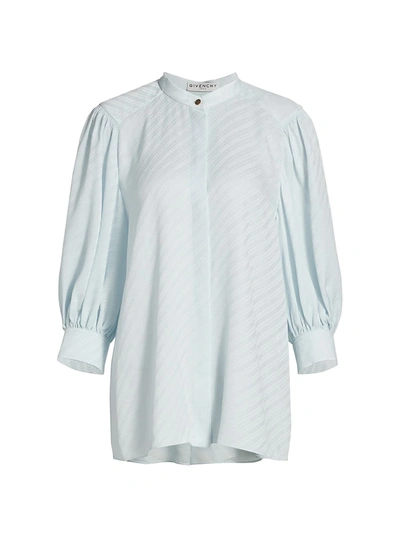 Shop Givenchy Chain Silk Jacquard Blouse In Ice Blue