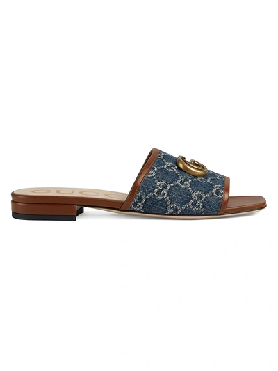 Shop Gucci Jolie Denim Flats Sandals In Blue Tea