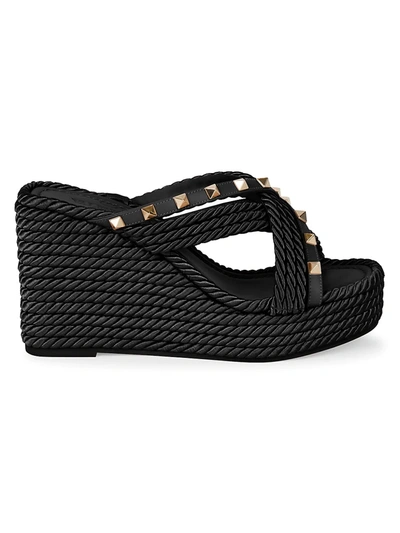 Shop Valentino Torchon Rockstud Slide Espadrille Wedges In Nero